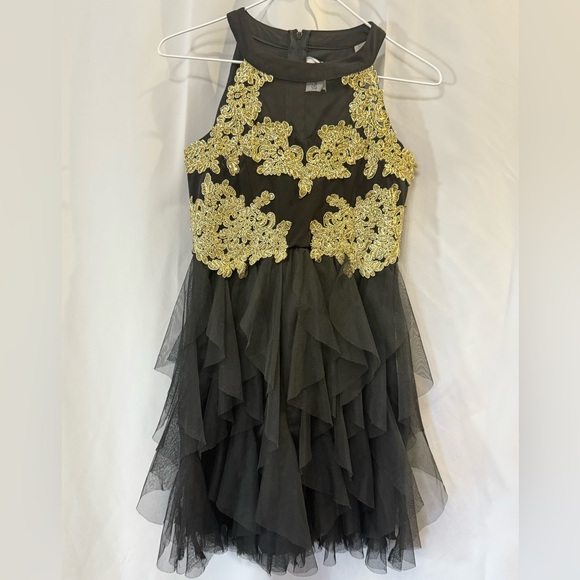 Rare Editions Other - Rare Editions Black Dress with Gold Embellishments Girls Size 14 Formal Dance